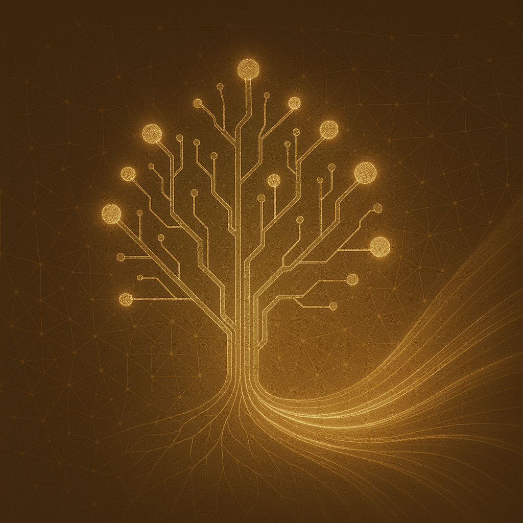 Illustration of a flourishing digital tree, reflecting connected rural networks.
